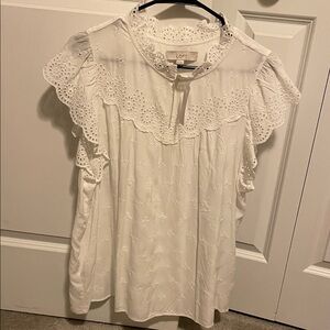 LOFT White Eyelet Ruffle Blouse